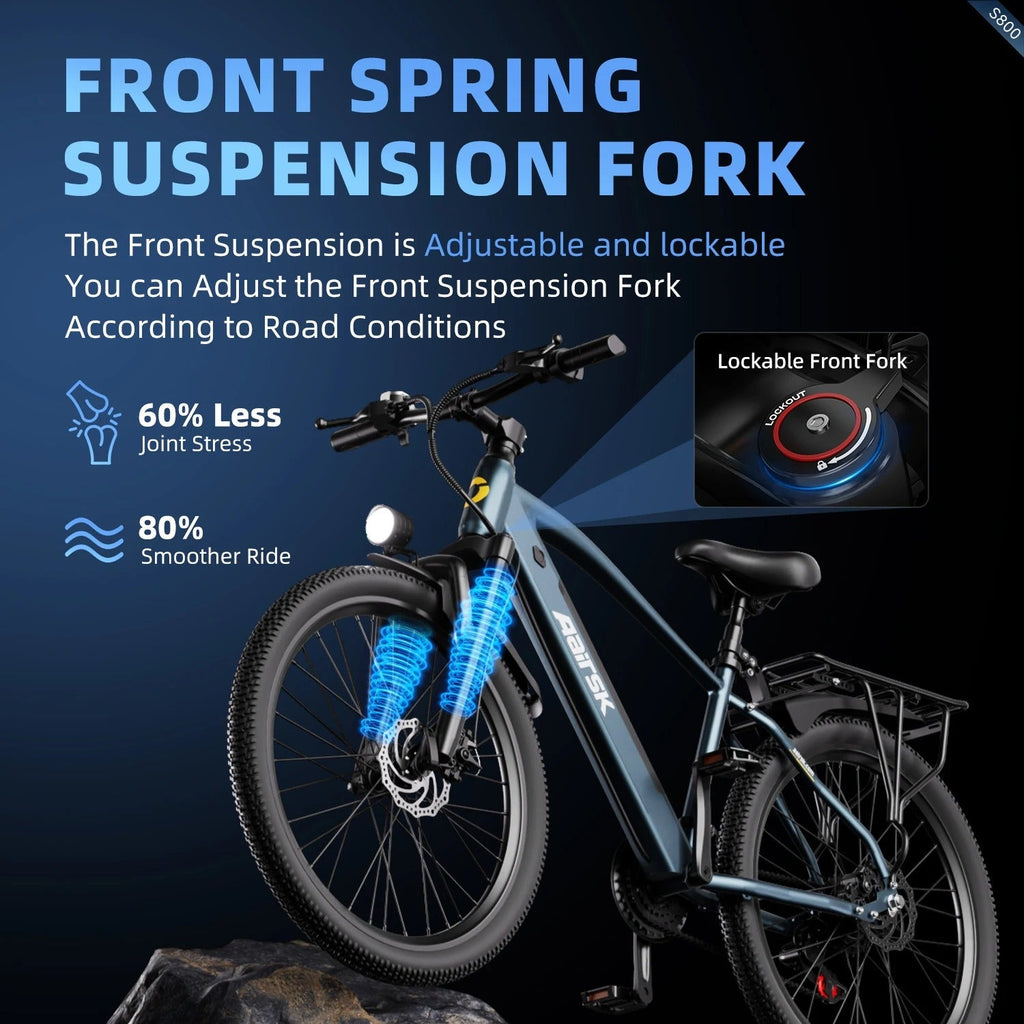 Aairsk S800 26" Electric Hybrid Bike, 36V 13Ah Removable Battery 40-60KM Range