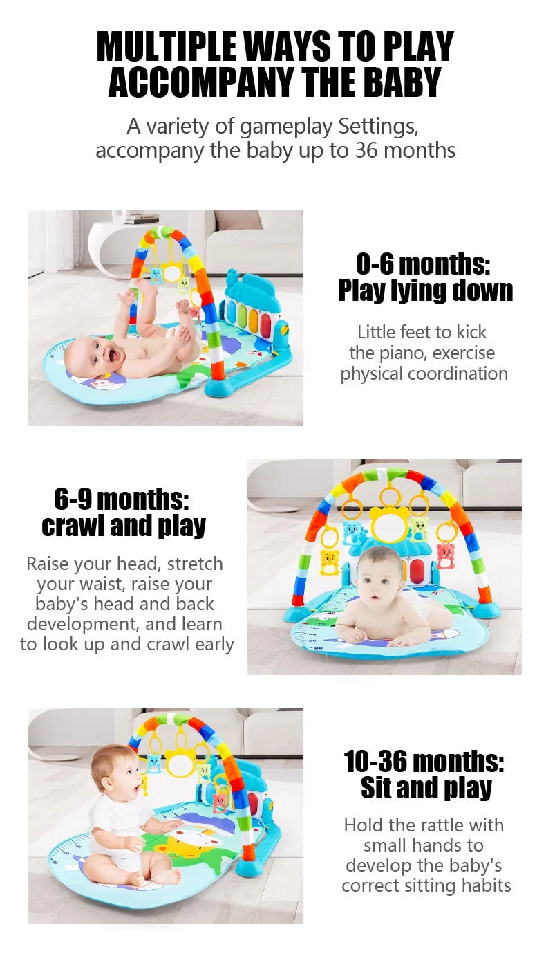 Baby Fitness Stand Music Play Gym Activity Toys Newborn Piano Crawling Blanket
