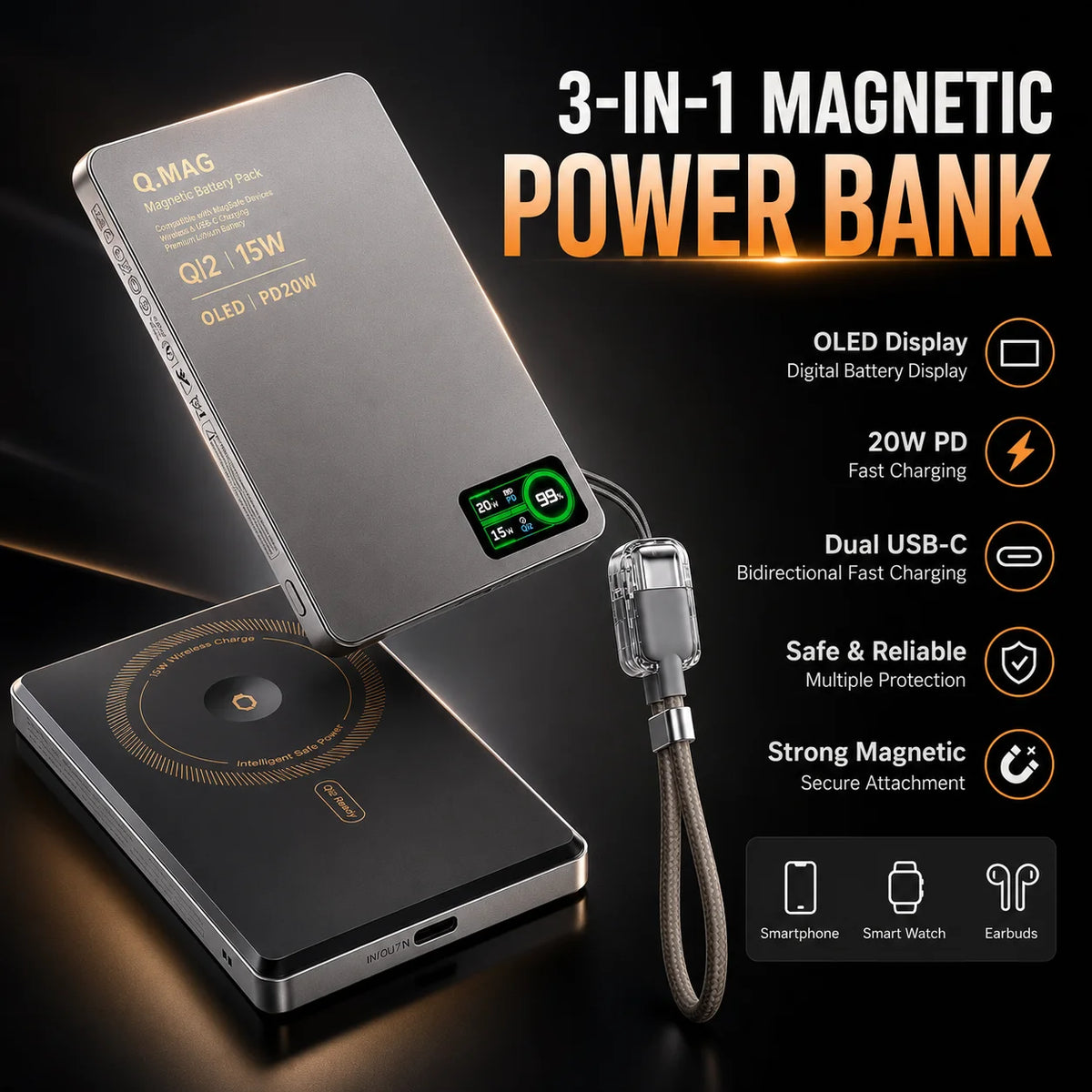 Wireless Magnetic Power bank Fast Charing for iPhone 12-18 Pro max