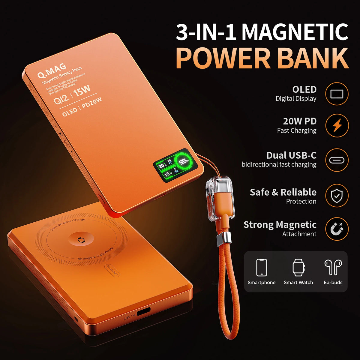 Wireless Magnetic Power bank Fast Charing for iPhone 12-18 Pro max