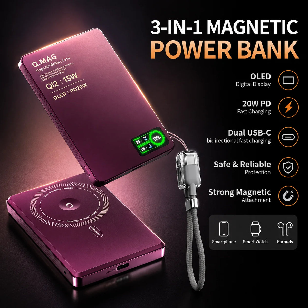 Wireless Magnetic Power bank Fast Charing for iPhone 12-18 Pro max