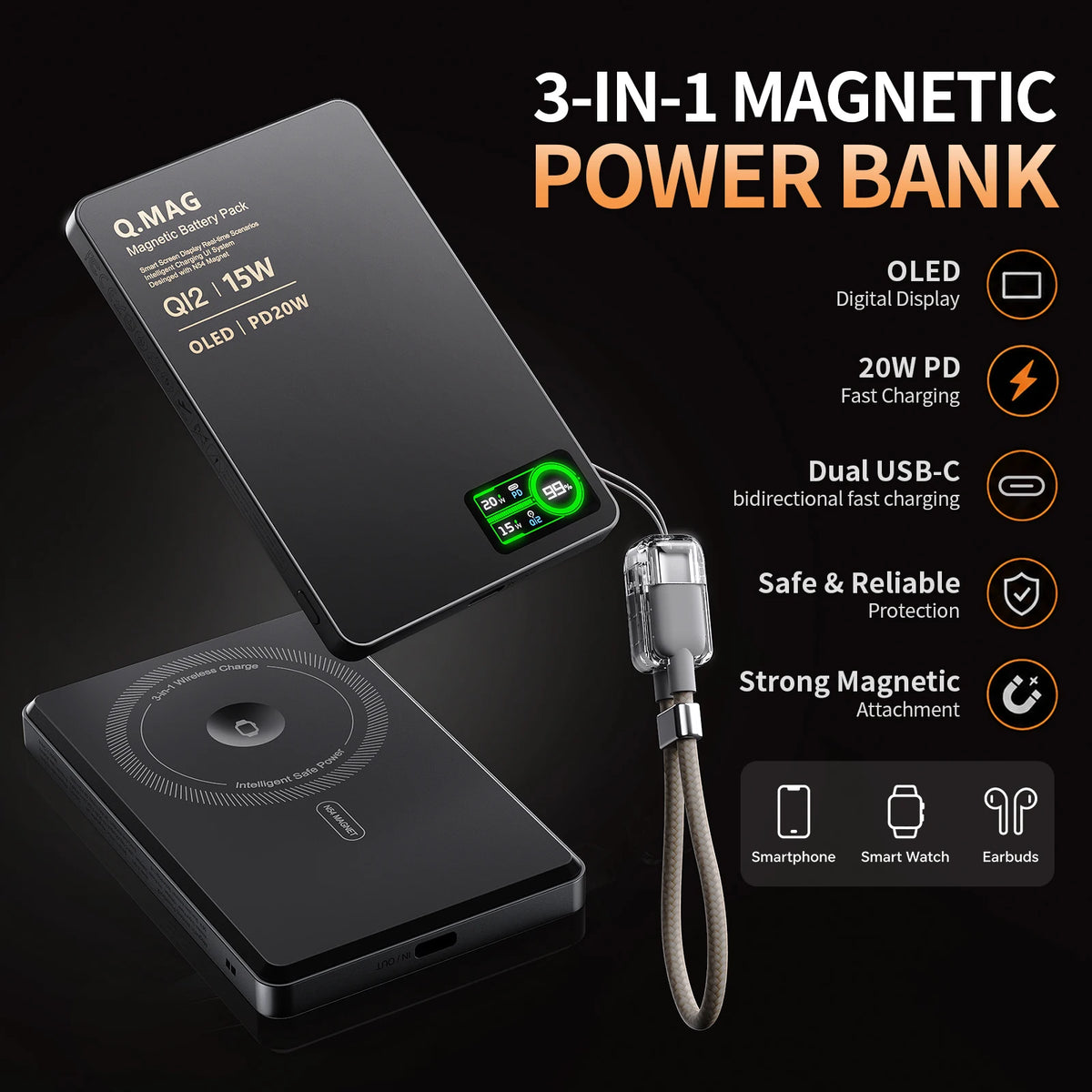 Wireless Magnetic Power bank Fast Charing for iPhone 12-18 Pro max